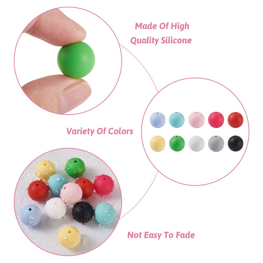 Cheriswelry 100Pcs Silicone Loose Beads 15mm Round Silicone Beads in 10 Colors for Bracelets Necklaces Jewelry Making DIY Crafts - Image 3
