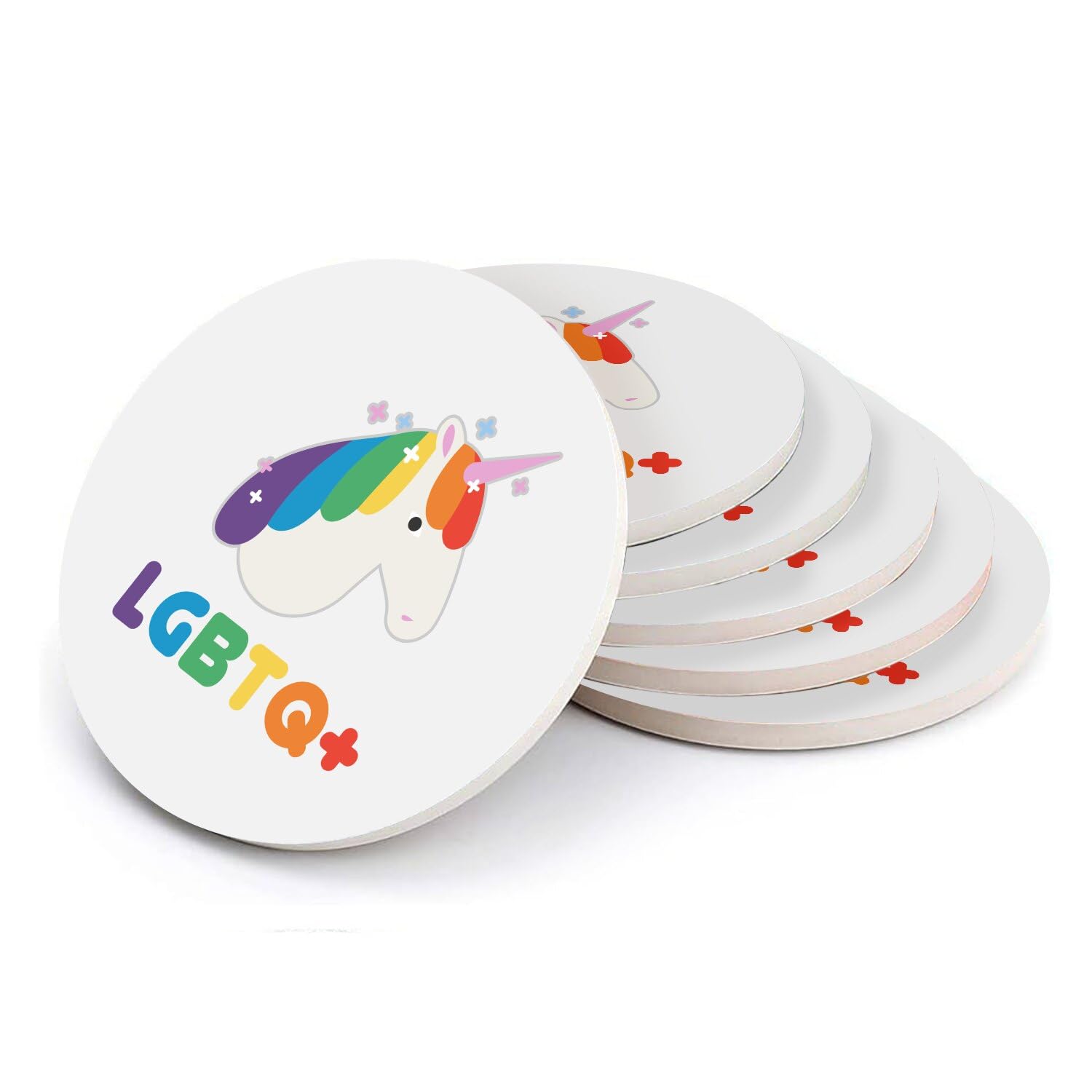 Sous-verre ronds en céramique LGBTQ+ anti-tache pour protéger vos tables en bois