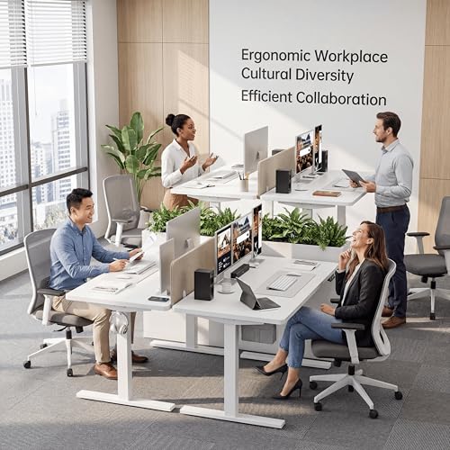 Image of Grandder 55x32 Large Electric Standing Desk, Height Adjustable Computer Desk with 2 Memory Presets, 31.5 inch Deep Desktop Sit Stand Desk Home Office Desk Workstation Table with Hooks, White