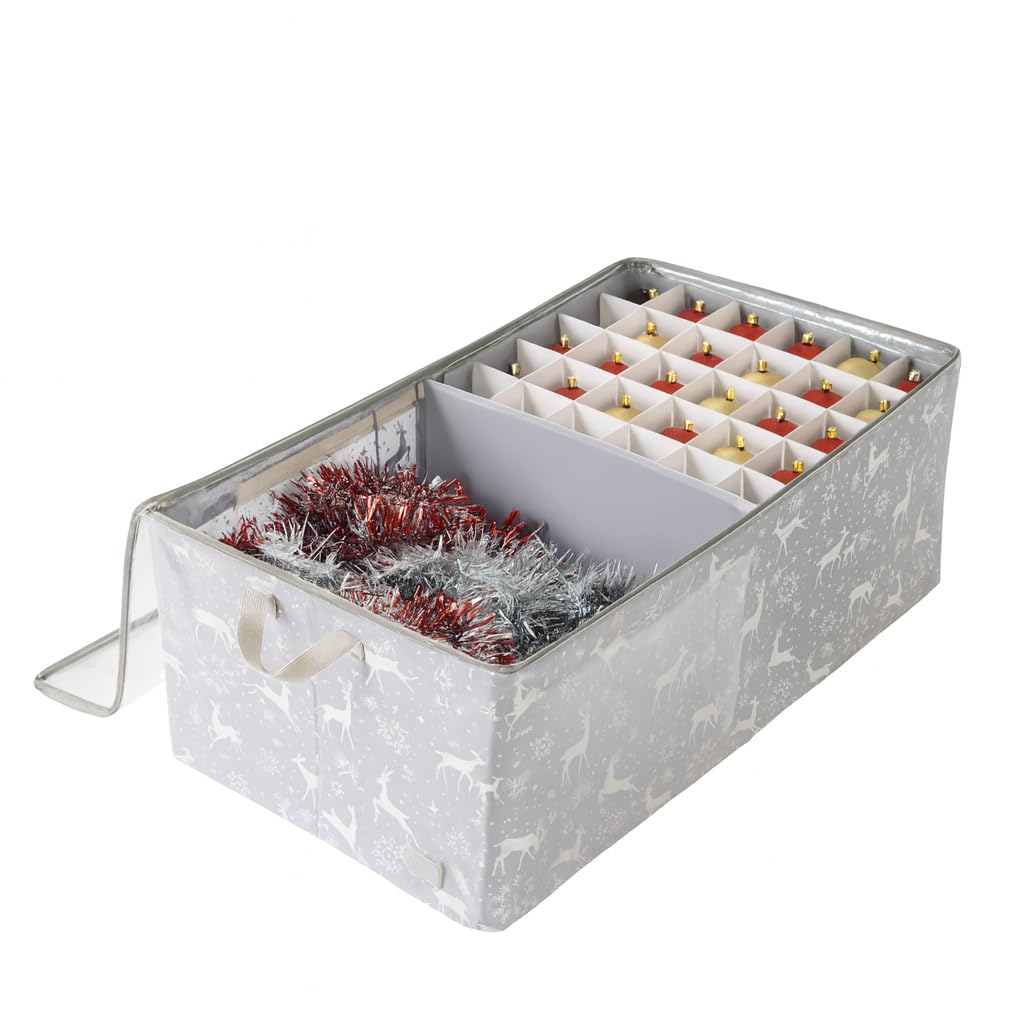 Periea 'Beth' Extra Large Jumbo Christmas Decoration storage box with bauble ornament storage trays, hold up to 120 baubles. Collapsible stackable Fabric Christmas storage boxes with steel frames