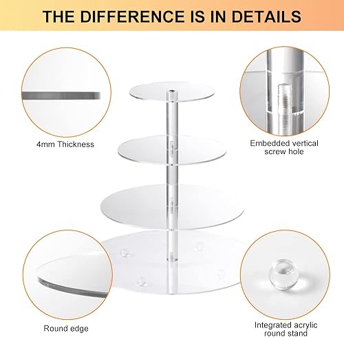 Miniatura 6 de Soporte para magdalenas, soporte redondo de acrílico de 4 niveles, torre de pastelería transparente para boda, cumpleaños, fiesta temática, baby