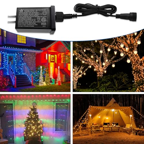 Image of 12V 12W Low Voltage Transformer with Extension Cord Class 2 Power Supply Replacement Yard Inflatable Adapter Model RH-120V1000U4-1 Waterproof Ip44 US Plug for Christmas String Light Decorations