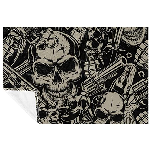 Couverture tête de mort avec pistolets plaid chaud 150x100 cm