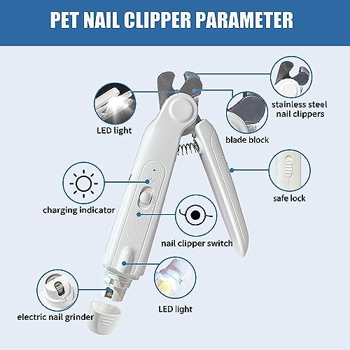 Image of Pet Grooming Kit Dog Nail Grinder 2-in-1 Dog Nail Trimmers Cat Nail Clipper Kit with Dual LED Lights USB Rechargeable Pet Nail Grinder for Small Medium and Large Dogs Pet Trimmer