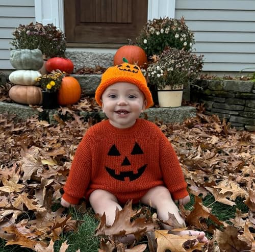 Toddler Girl/Boy Halloween Sweater Pumpkin Smile Embroidery Sweater Knitted Pullover Fall Winter Clothes2
