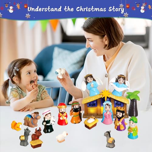 Hotfun GT84FGD Kids Nativity Set With Light 25 Pcs, Litter Nativity Playset Christmas Story Figures, Toddlers Nativity Set thumb #2