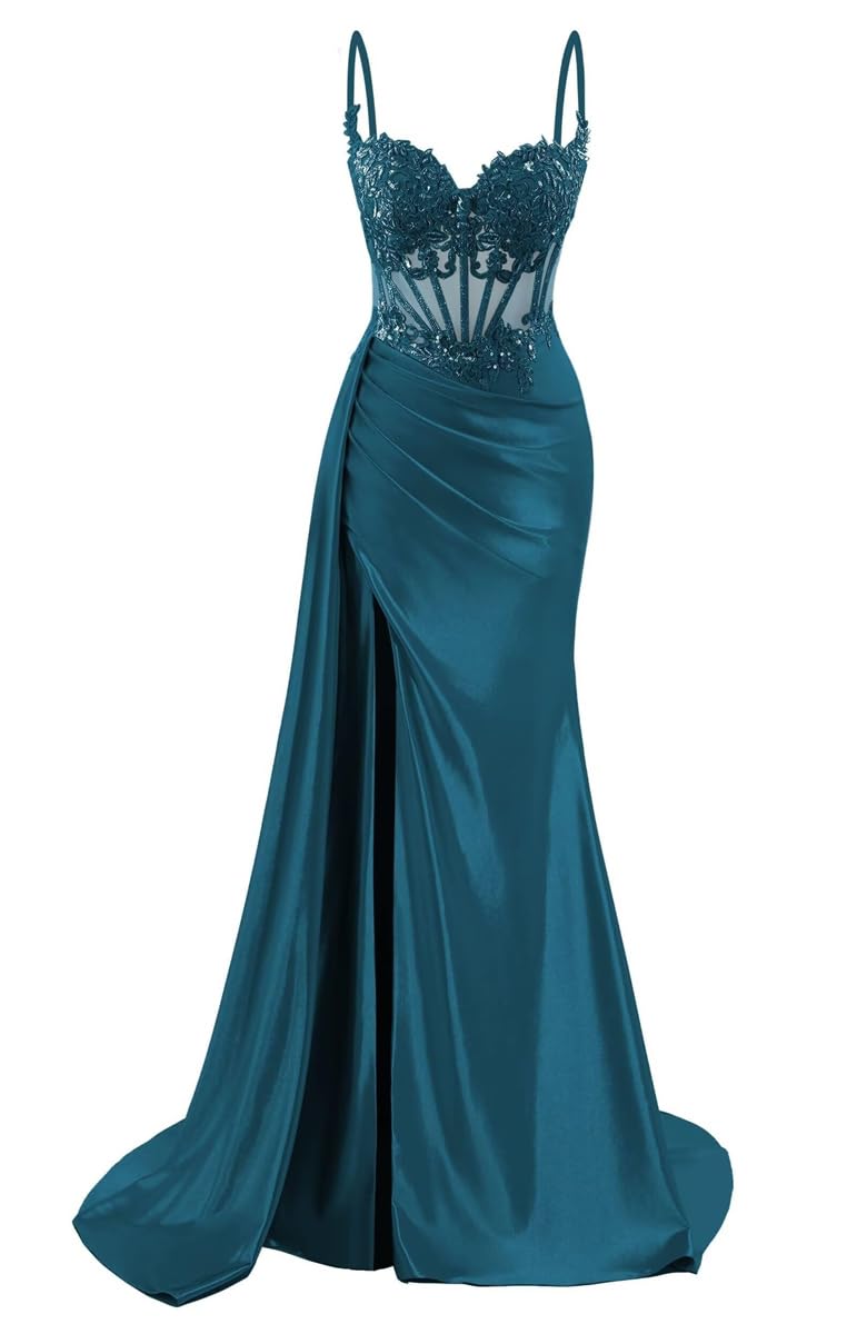 Sayno Women's Teal A Line Long Garden Bridal Gowns Ruched Formal Red Carpet Gowns Satin Homecoming Dresses For Teens Hlsa239 Uk6