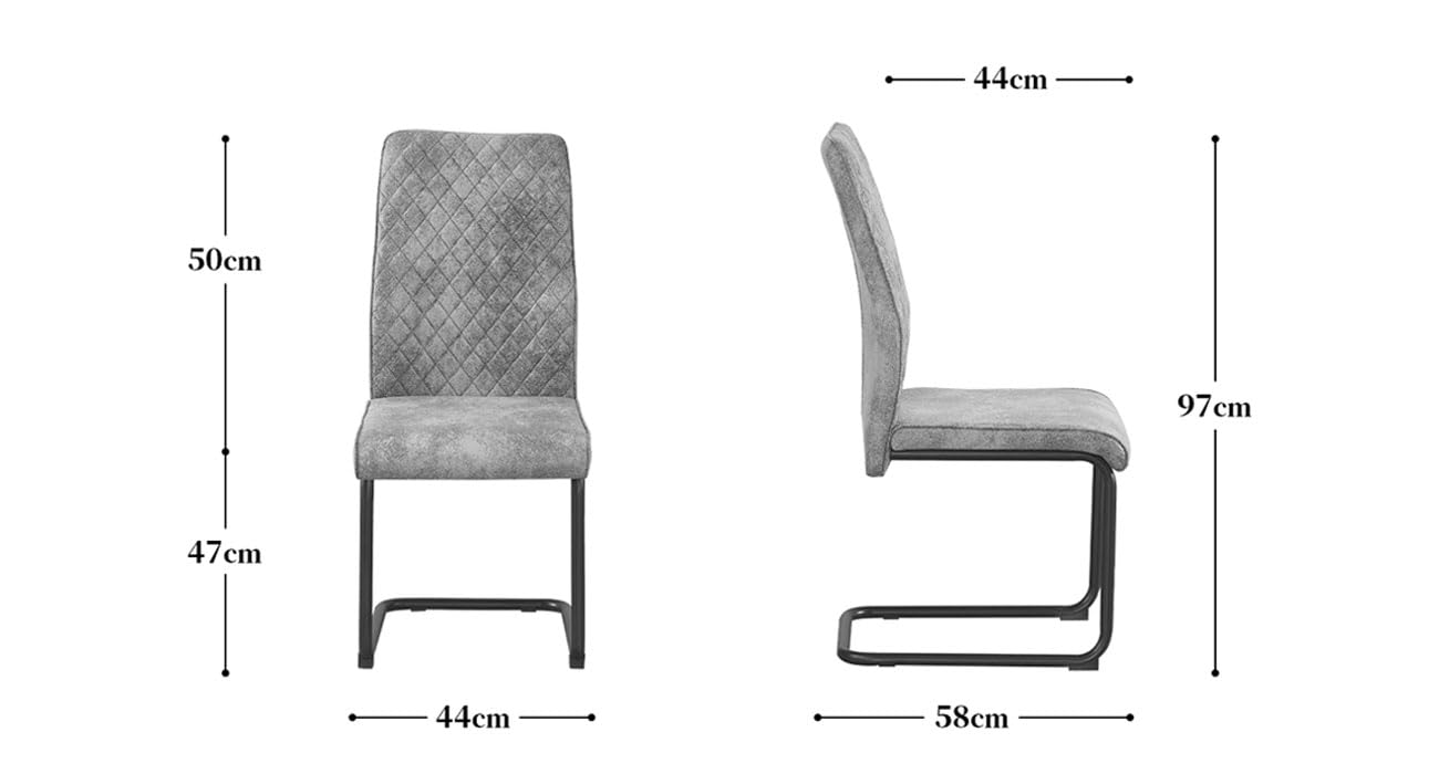 B&D home® Esszimmerstühle Theo 4er-Set – gepolsterte Freischwinger mit Rautensteppung, Wildlederoptik Braun, ergonomische Sitzfläche, schwarzes Metallgestell, Industrial Design für Küche & Esszimmer