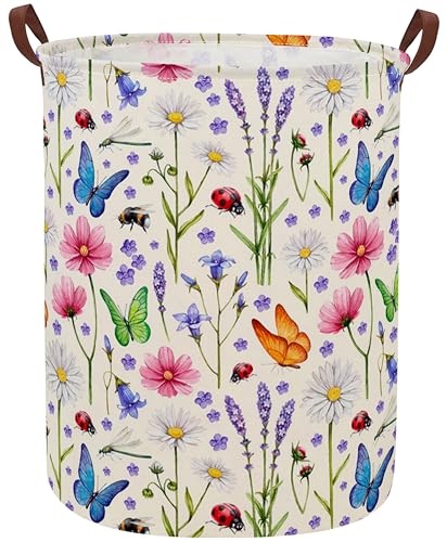ESSME Laundry Basket,Flower Hamper Collapsible Canvas Waterproof Storage Bin for Form, Nursery Hamper,Gift Baskets(Flower cluster)