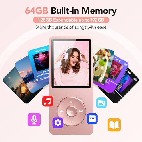 Image of AGPTEK A02PL 64GB MP3 Player, 65 Hours Playback Music Player, Rose Gold | Lossless Sound, Supports up to 128GB