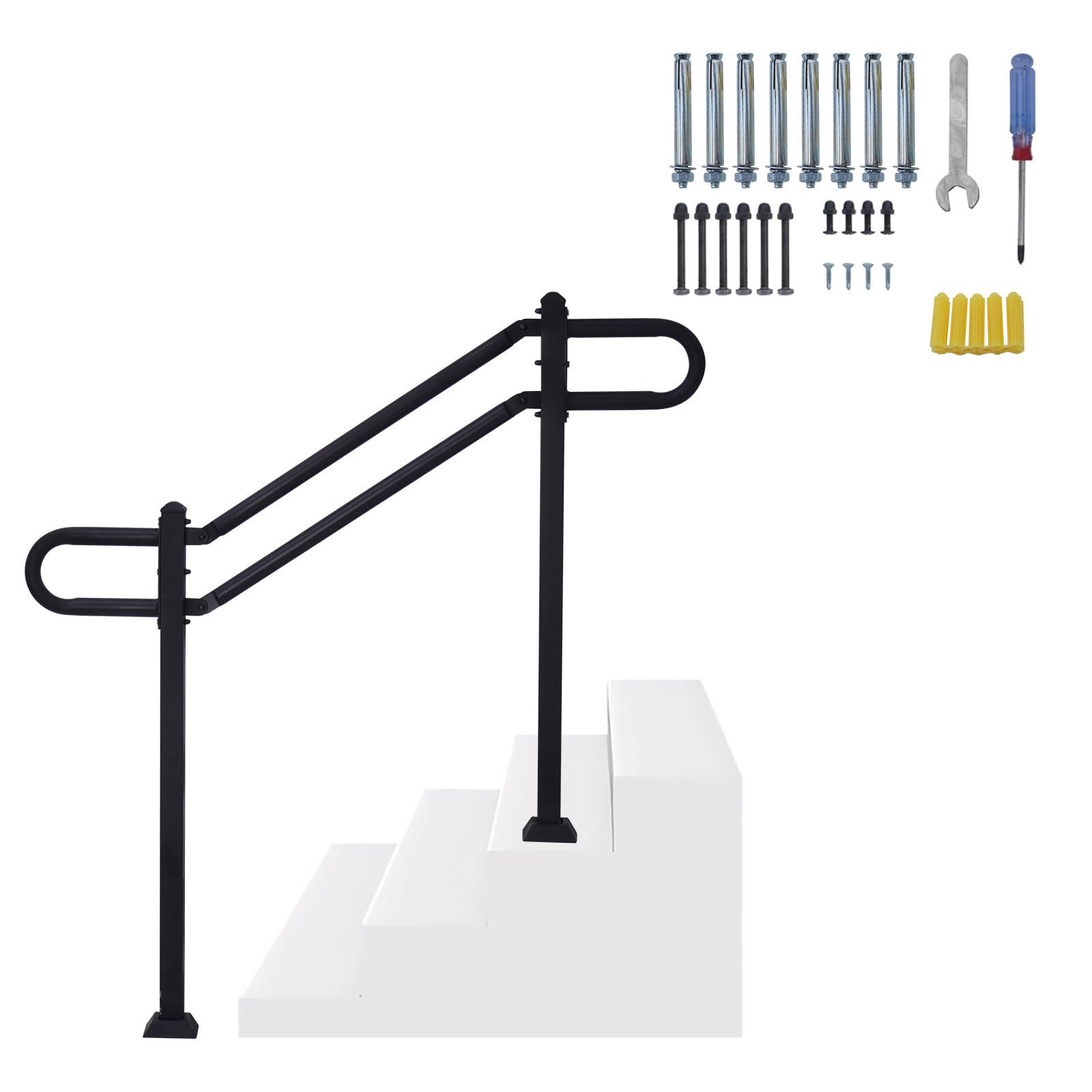 Buy Nisorpa Outdoor Handrail, Handrail Outdoor Stairs Wrought Iron Handrail Fit 0 or 3 Steps