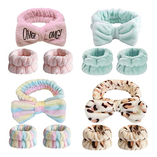 12pcs Spa Headband Wrist Washband Set, 4 Face Wash Headband 8 Face Wash Wristbands Microfiber Facial Makeup Hair Band Wrist Towels For Washing Face For Women Avoid Liquid From Spilling Down Your Arms