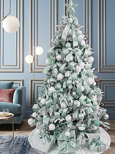 HUIHUANG Dusty Blue Velvet Wired Ribbon 2-1/2 inch, Christmas Velvet Ribbon for Christmas Tree, Large Bows, Wreaths, Gift Wrapping, Garland, Home Decor, Crafts-Continuous 10 Yards/Roll - Thumbnail 6