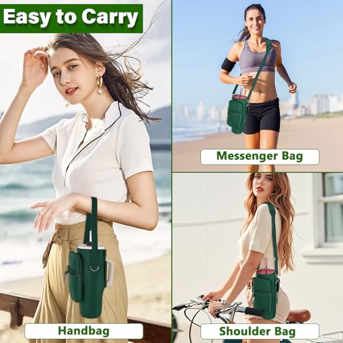 Image of Water Bottle Carrier Bag with Phone Pocket Compatible with Stanley /Meoky 40 oz Tumbler with Handle,Water Bottle Holder Pouch with Adjustable Strap Compatible with Stanley Cup Accessories,Green