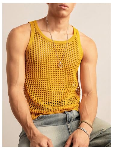 SHENHE Men's Crochet Sweater Vest Hollow Out Loose Knit Sleeveless Crew Neck Sweater Tank3