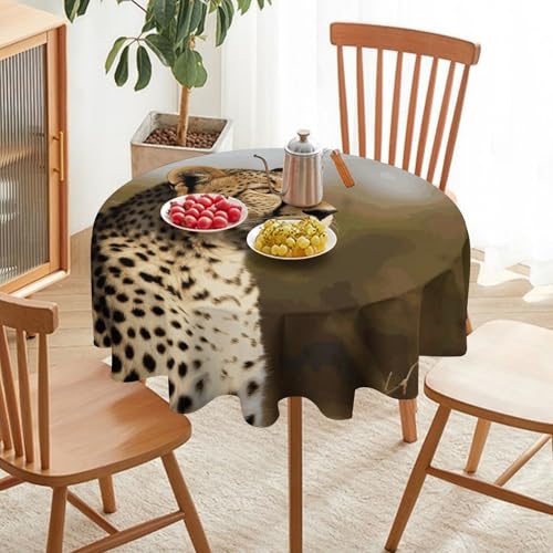 Nappe ronde imprimé léopard sauvage haut de gamme lavable pour la maison
