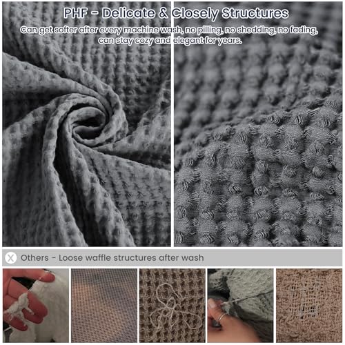 Image of PHF Pre-Washed Cotton Waffle Weave Family Blanket,Oversized King Size 120 inchx 120 inch-Snag Proof Lightweight Breathable, 10'x 10' Huge Extra Large Big-Elegant Aesthetic Home Decoration Gift,Charcoal | Pre-washed Natural Soft Cozy Lightweight Breathable, Textured Decorative Layer for Bed Guest Room, Machine Washable, Giftable
