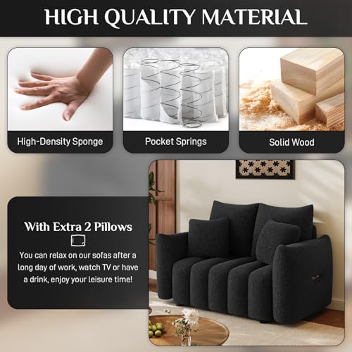 Image of OUYESSIR 2 Pieces Boucle Sofa for Living Room, Modern Deep Seat Loveseat & 3-Seater Couch, Oversized Cloud Sofa Couch Set, Comfy Upholstered Teddy Living Room Furniture, Black