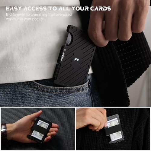 Image of Wallet for Men, Minimalist Metal Card Holder with Cash Strap, Slim Front Pocket Wallet, RFID Blocking, Black, LK-01
