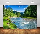 BELECO 5x3ft Fabric Mountain River Backdrop Spring Summer Landscape Forest Trees Nature River Stones Background Outdoor Camping Hiking Decor Kid Adult Artistic Portrait Photo Studio Props