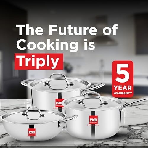 Image of PNB Kitchenmate Extra deep kadai triply- 3.7 Liter| Induction Compatible triply kadai with lid | Stainless Steel cookware | Try ply cookware for Indian Cooking | Dishwasher Safe| 5 Year Warranty