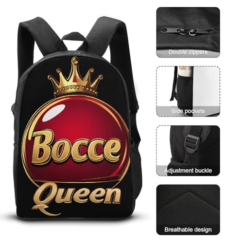 Bocce Queen - Bocci Ball Large Travel Backpacks Carry on Backpack Weekender Bag with 2 Storage Pockets for Men And Women3