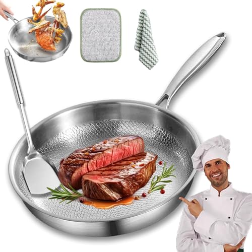 Poêle en Titane, non adhésive pure casserole en titane, casserole en titanes nutritif marteau pour la cuisson, Convient pour l'utilisation dans la cuisine et le camping (30 CM, Sans couvercle)