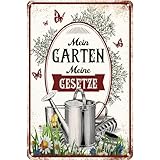 Gartenschilder Mit Sprüchen Draußen Schilder-Retro Schild Garten-Lustige Deko Vintage Metallschild Mein Garten Meine Gesetze 20x30cm