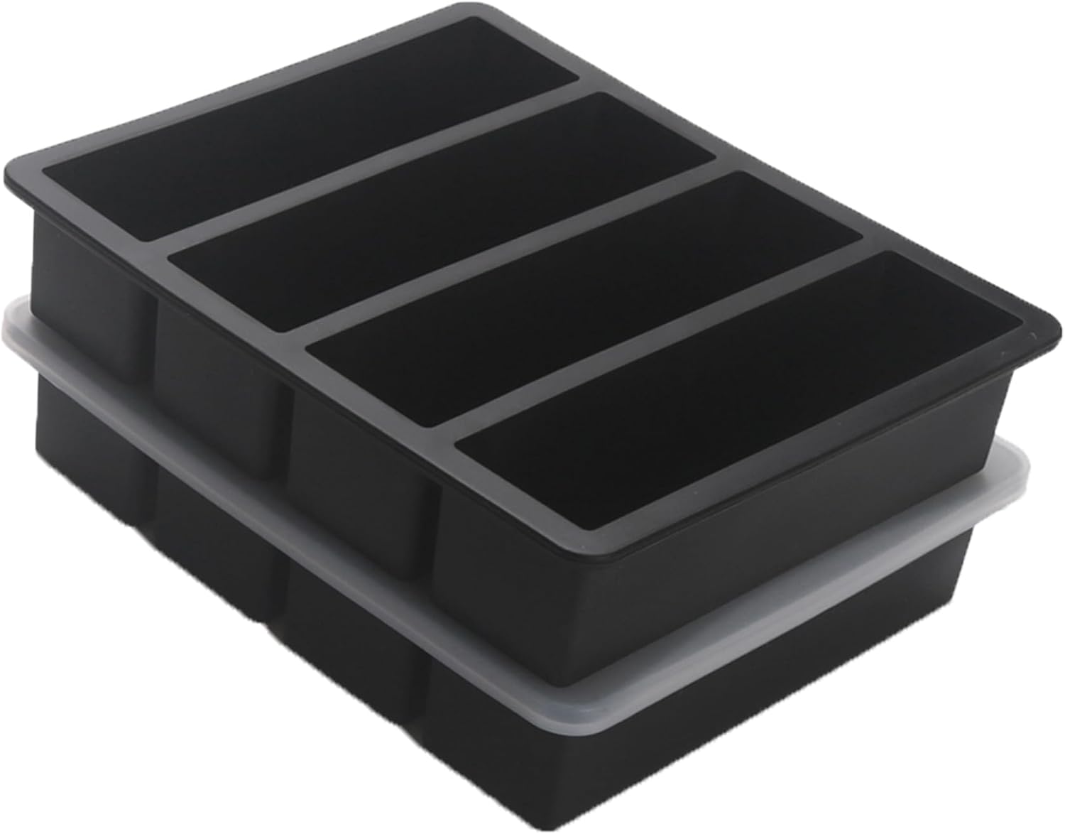 Large and Long Ice Cube Tray 4 Pack Silicone Freezing Container Sticks with Lid for Whiskey, Water Bottle, Food Leftovers and Baking(Black)