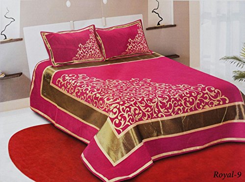 Image of Fresh from Loom King Size Bedsheet Bedsheet Set with 2 Pillow Covers, Abstract Pattern on Chenille 500 TC Fabric, Elegant Bedroom Decor, Comfortable Bed Co 90x100 Inches | Trangle Pink | Chenille