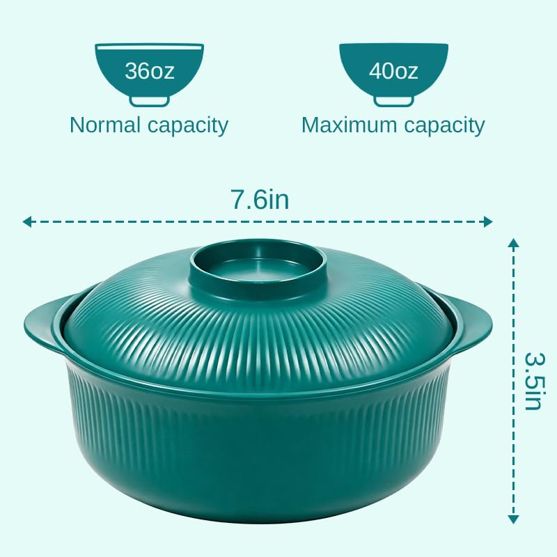 Image of Green 40oz Cereal Bowls with lid set of 4,Microwave Safe,Family&Camping