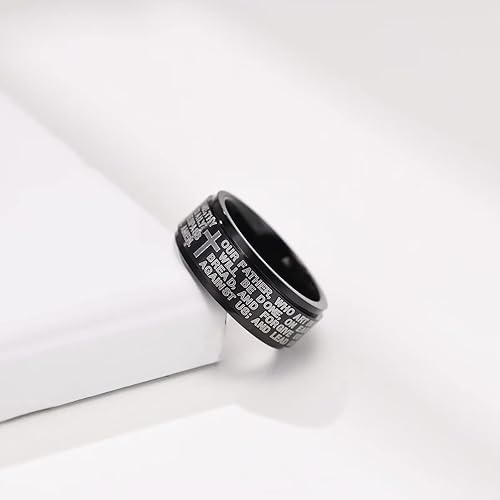 Vista 6 de LAFATINA Lords - Anillo giratorio con cruz de oración para hombre y mujer, de acero inoxidable, para Pascua, Navidad, cumpleaños, talla 7-12