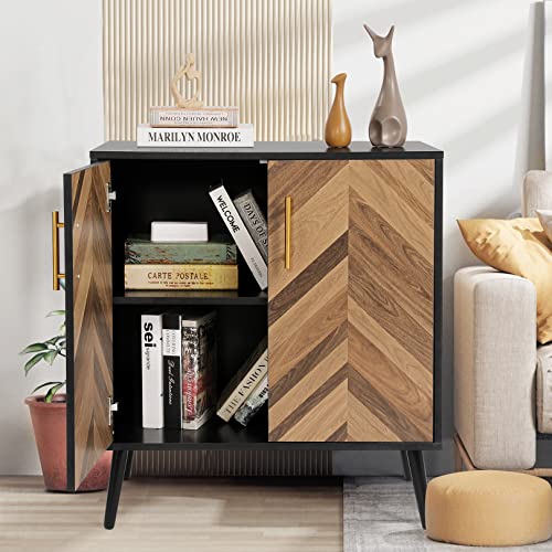 Sihanm Black Storage Cabinet 2 Doors - Modern Accent Cabinet Free Standing Sideboard Buffet Cabinet With Shelves, Wood Small Storage Cabinet For Living Room Kitchen Office Hallway #TOP6