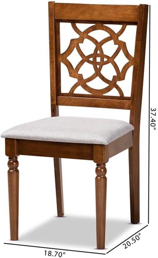 Bowery Hill 2-Piece Upholstered Dining Chair Set, Walnut Brown Finished Oak Wood, Grey Polyester Fabric, Foam Padded Seat, Cut-Out Back Design, 37.4" High, Classic Style Kitchen or Dining Room Seating