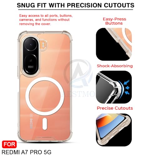 Image of AESTMO Clear Back Cover for Redmi A7 Pro / C85X 5G | 360 Protection | Transparent Back Cover for Redmi A7 Pro / C85X 5G (PC + TPU, Compatible with MagSafe Accessories, Transparent Bumper)