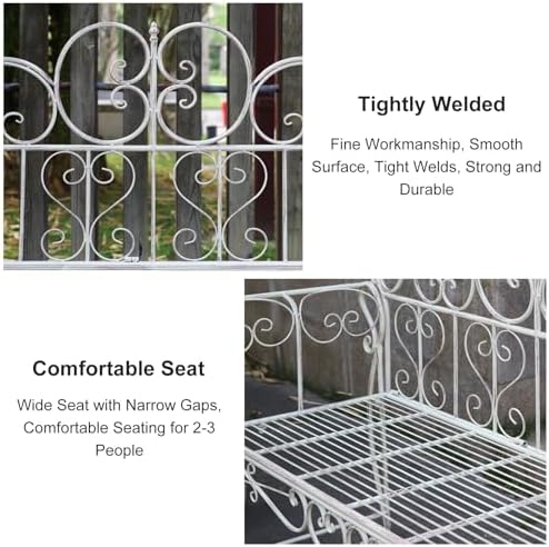 Weatherproof Retro Iron Outdoor Bench, Decorative Garden Seating for 2-3 People, Perfect for Yard, Patio, Park, Balconies, Coffee Shops - Brown