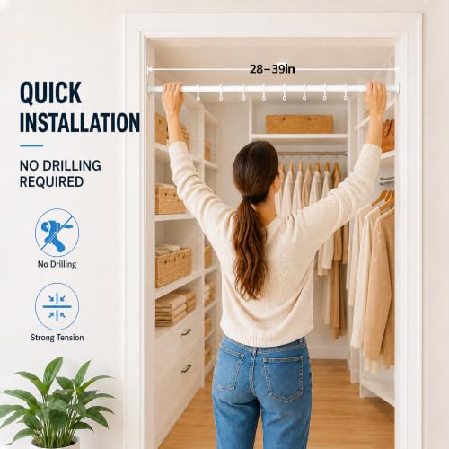 Image of AJAZZ Blackout Door Curtains with Curtain Rods 28-39 in Length Magnetic Door Curtain Blackout Curtains for Bedroom, Doorway Curtain Sets (1 Panel, 44 W x 78 L, Cream White)