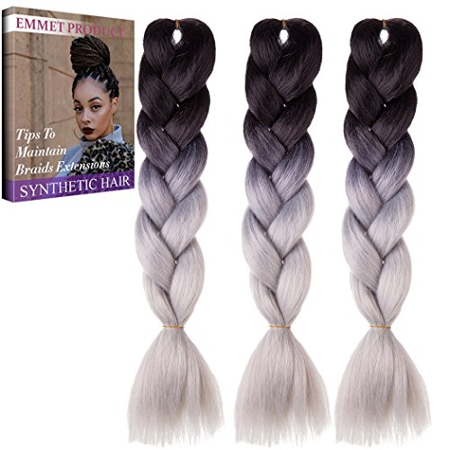 Emmet Jumbo Braiding Synthetic Hair 100g/pc 24" Long Kanekalon African Braids Hair Extension, with Hair Care Ebook (24", 3 Pack, Ombre Color 10)