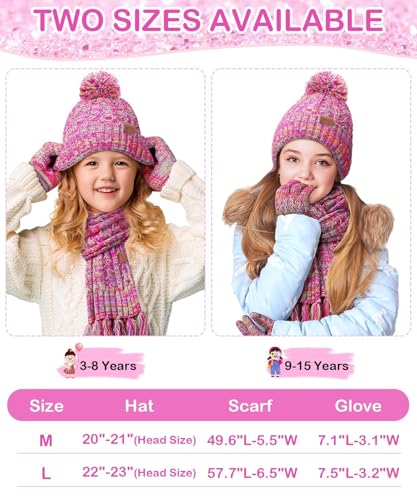 Remifa Kids Winter Hat Gloves Scarf Set, for Girl Boy Toddler w/Fleece Lined Pom Beanie Warmer Scarf Mittens2