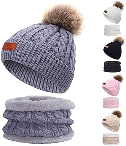 CheChury Baby Winter Hat Scarf and Gloves Set Toddler Beanie Cap and Knitted Warmer Newborn Girls Boys pom Hat and Neckerchief 2/3 Pcs 0-24 Months