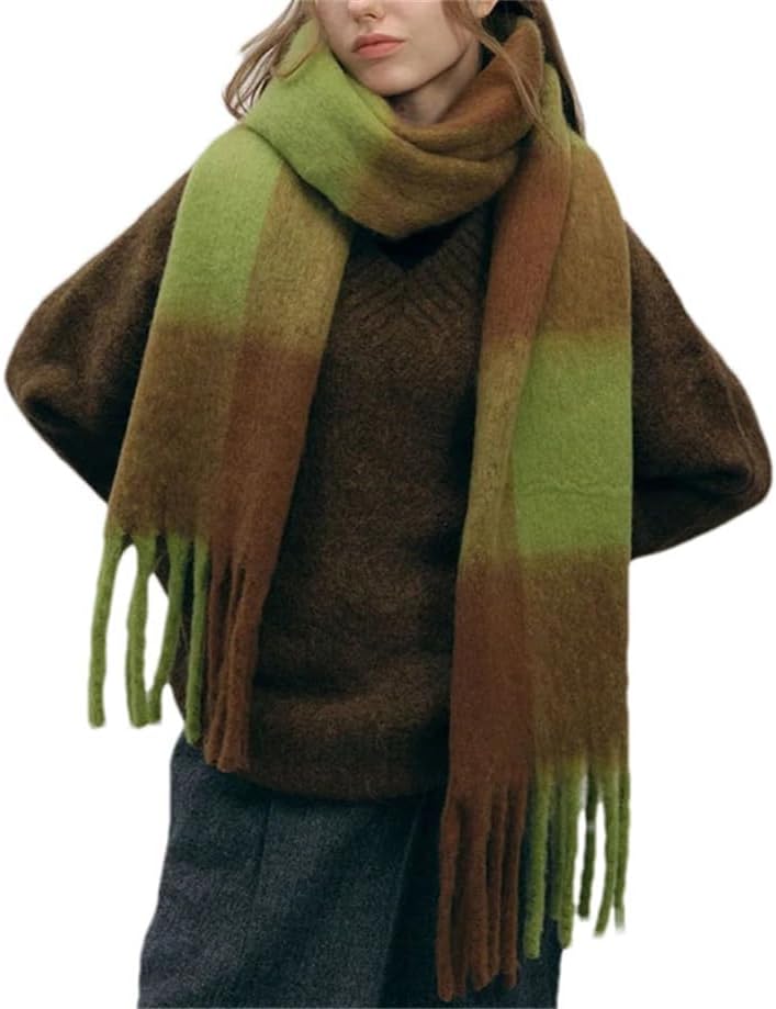 Pulcykp Plaid Wool Scarf Women Winter Warm Shawl Fashion British Tassel Neckerchief Wraps