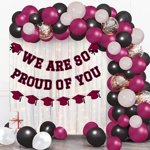 Image of We Are So Proud Of You Banner Graduation Party Decorations Congrats Grad Cap Garlands Wall Sign Maroon