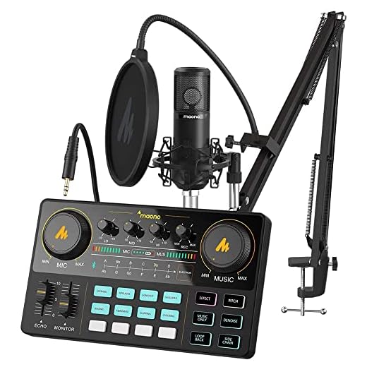 Podcast Equipment Bundle-MAONO MaonoCaster Lite -Audio Interface-All in One-Podcast Production Studio with 25mm Large Diaphragm Microphone for Live Streaming, Recording, PC, Smartphone (AU-AM200-S6)…