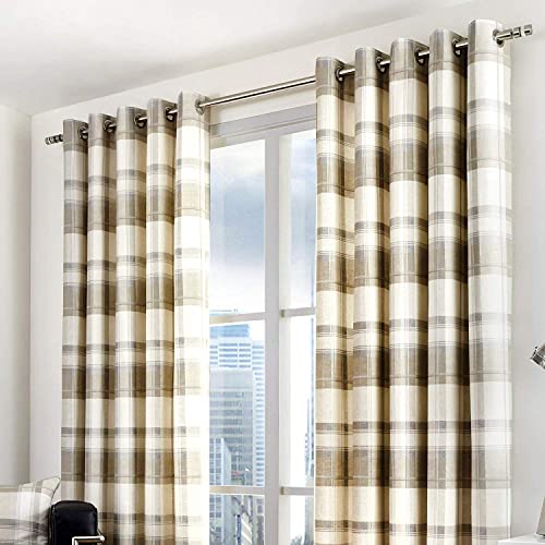 Fusion - Funda Balmoral de Cuadros, Tela, Natural, Curtains: 66" Width x 72" Drop (168 x 183cm)