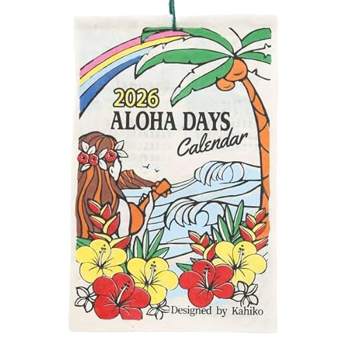 ハワイ カレンダー 2026年 壁掛け ポスター おしゃれ 海 ビーチ サーフィン 波 花 ウクレレ 風景 景色 ハワイアン 雑貨 インテリア ALOHA DAYS