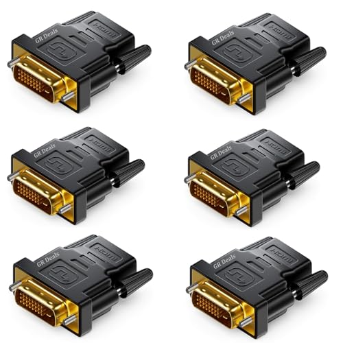 Image of DVI to HDMI Adapter, DVI 24+1 Male to HDMI Female High Speed Adapter Converter Gold Plated Support 1080P for HDTV, Plasma, DVD, Projector, Computer (Black) (Pack of 6)