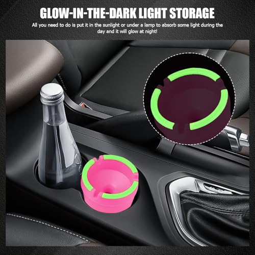 Image of Glow in The Dark Ashtray, Car Ashtray, Cigarette Self-Extinguishing Car Cup Holder Ashtrays with Lid, Universal Portable Mini Vehicle Cigarette Trash Can Auto Accessories for Cars (Pink)