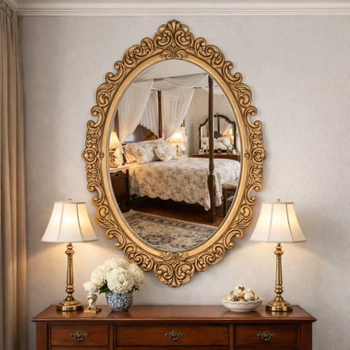 Vercraft 24" x 36" Vintage Gold Mirror for Wall, Antique Gold Ova...