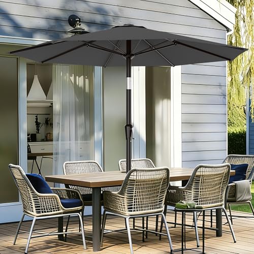Image of AreShark 9 FT Patio Umbrella for Outdoor, Outdoor Table Umbrella with Push Button Tilt and Crank, Outdoor Patio Umbrellas with 8 Sturdy Ribs for Market, Garden, Pool (Gray)