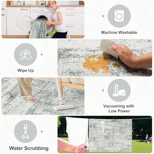 Area Rugs 9x12 Living Room - Washable Rug Modern Abstract Soft Large Neutral Non-Slip Carpet Indoor Floor Stain Resistant Thin Carpets for Bedroom Dining Room Farmhouse Nursery Home Office Grey